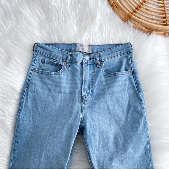 Everlane Straight Leg Denim Jeans Distressed Raw Hem Light Blue High Waisted - Picture 5 of 12